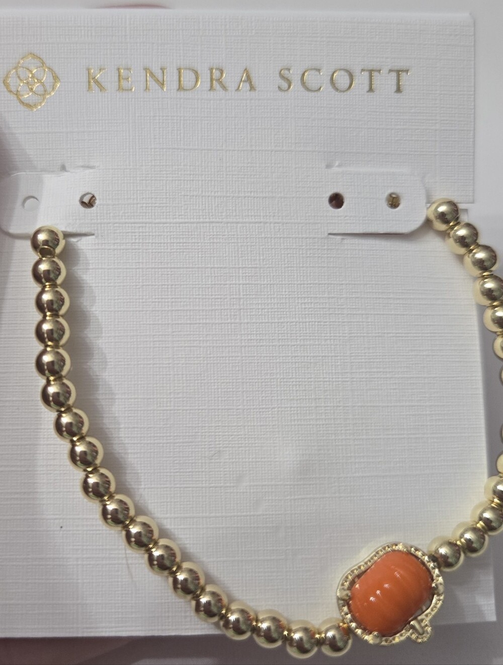Kendra Scott Pumpkin Gold Stretch Bracelet in Orange Mother-of-Pearl - Picture 2 of 3